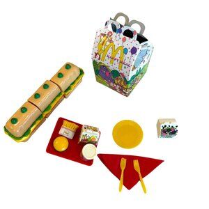 VTG McDonalds Happy Meal Toy Set Food Tray Box Sandwich Silverware Plate Napkin
